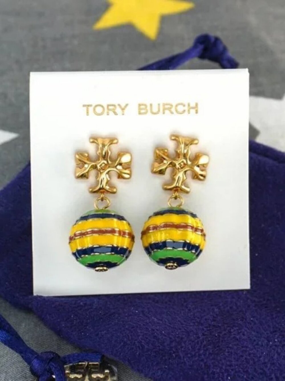 Tory Burch Roxanne Small Drop Earrings in Yellow Multi (Brand New with Dust Bag)